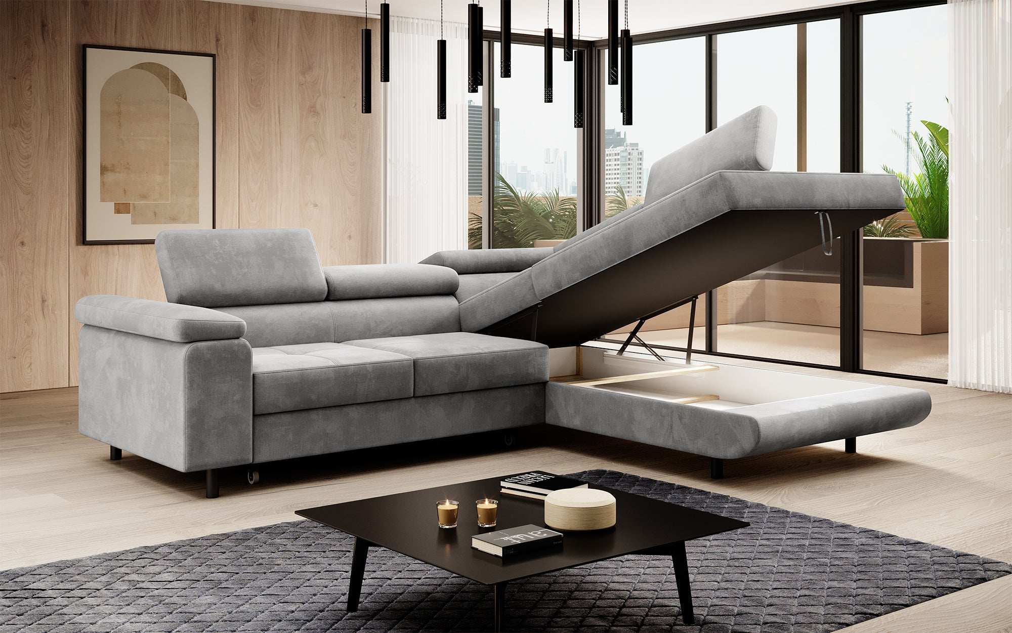 Designer Sofa Costa mat Schlof- a Klappfunktioun aus Samt