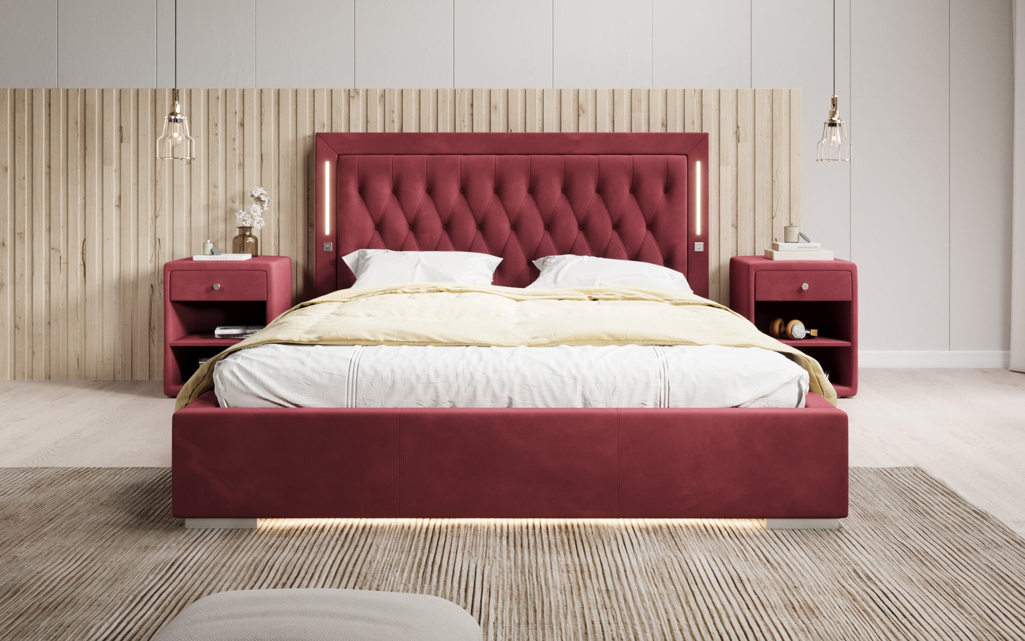 Designer Polsterbett Relina inkl. RGB, USB an Stauraum