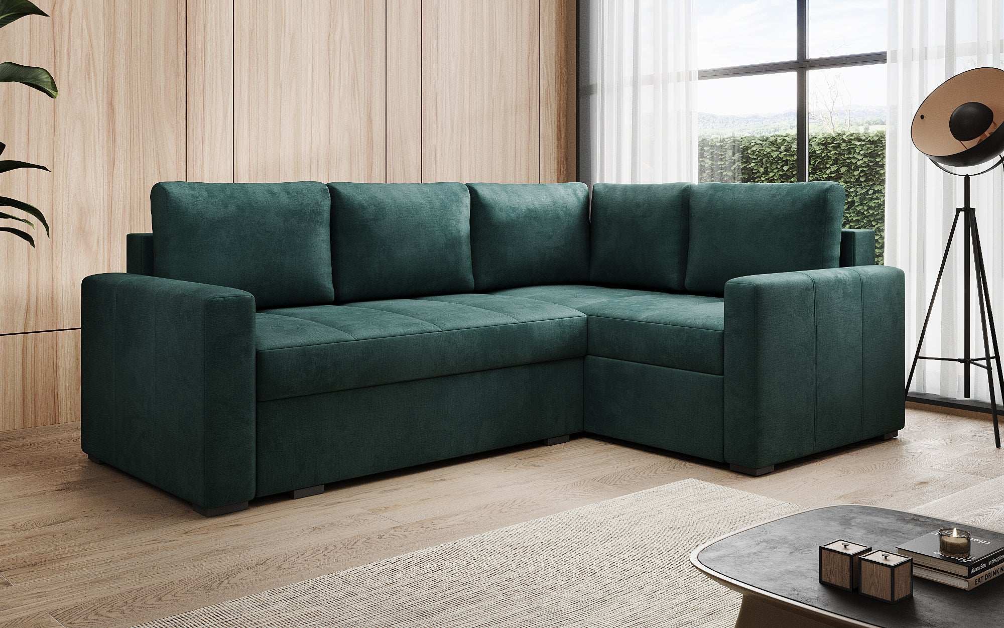 Designer Sofa Cortino mat Schlooffunktioun an Stauraum