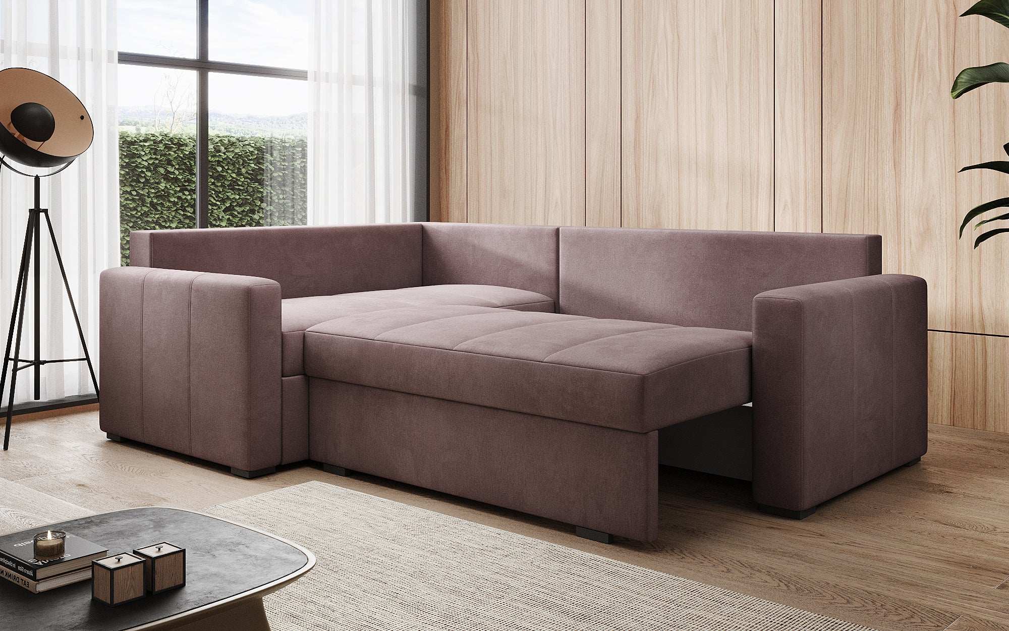 Designer Sofa Cortino mat Schlooffunktioun an Stauraum