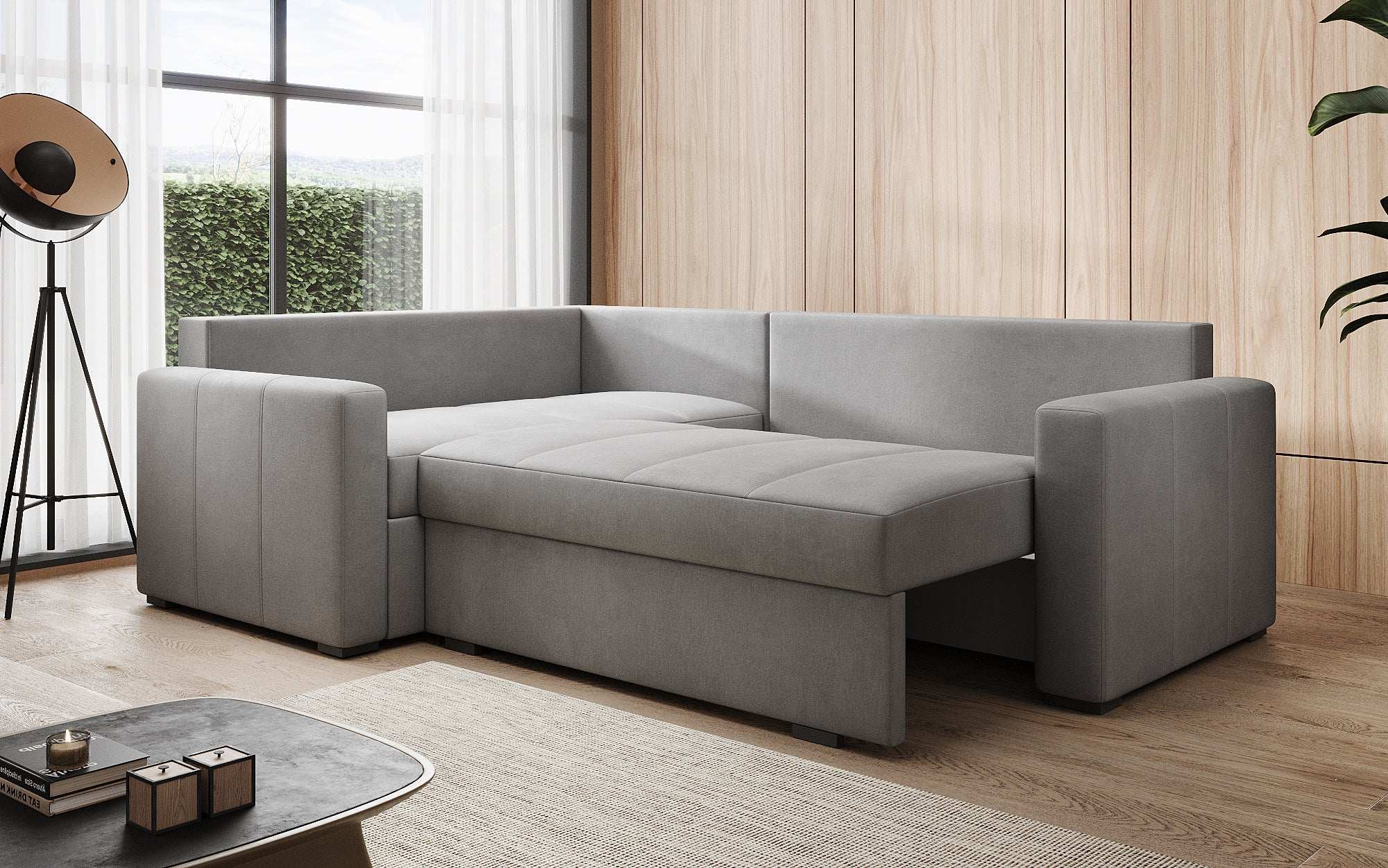 Designer Sofa Cortino mat Schlooffunktioun an Stauraum