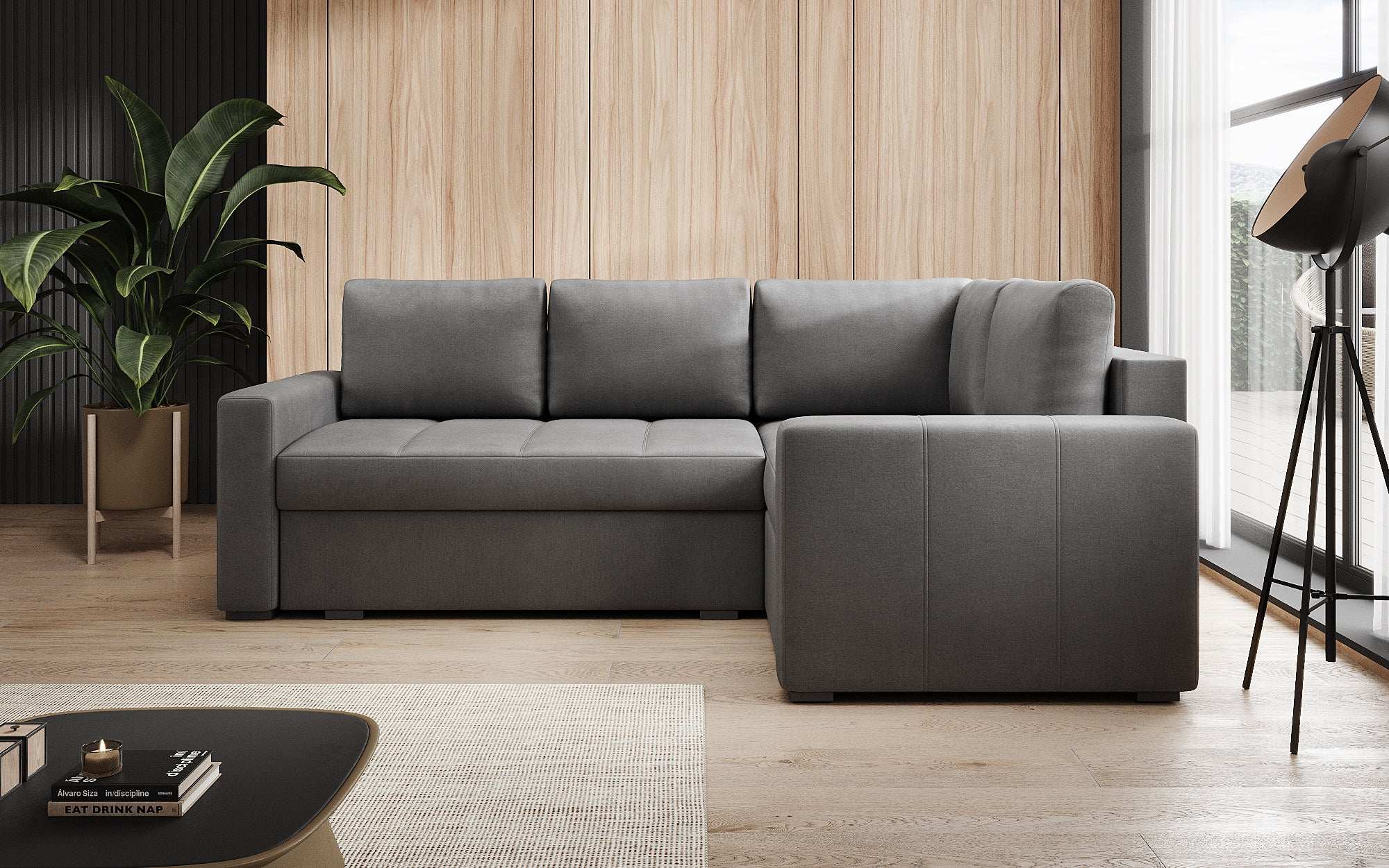 Designer Sofa Cortino mat Schlooffunktioun an Stauraum