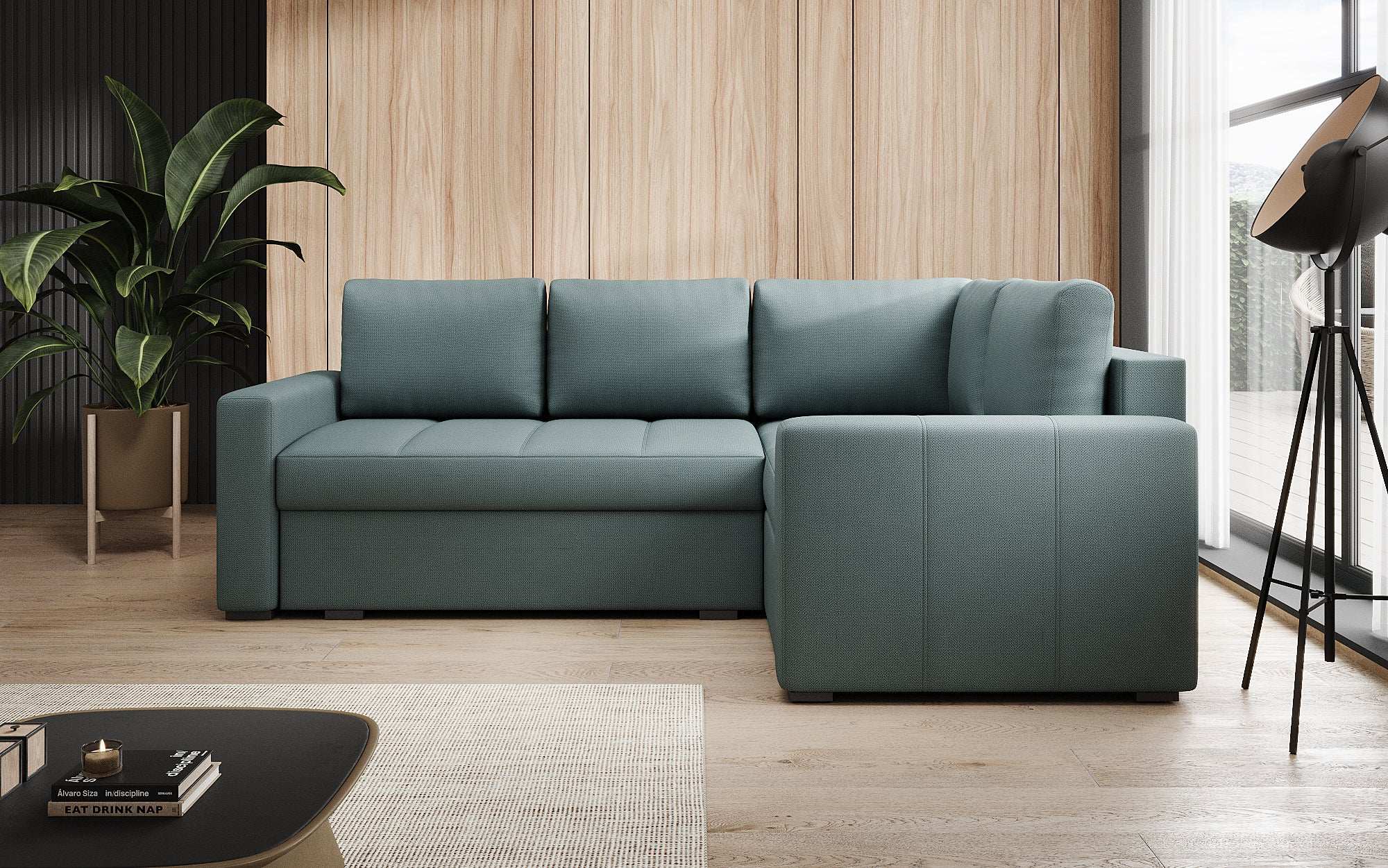 Designer Sofa Cortino mat Schlooffunktioun an Stauraum