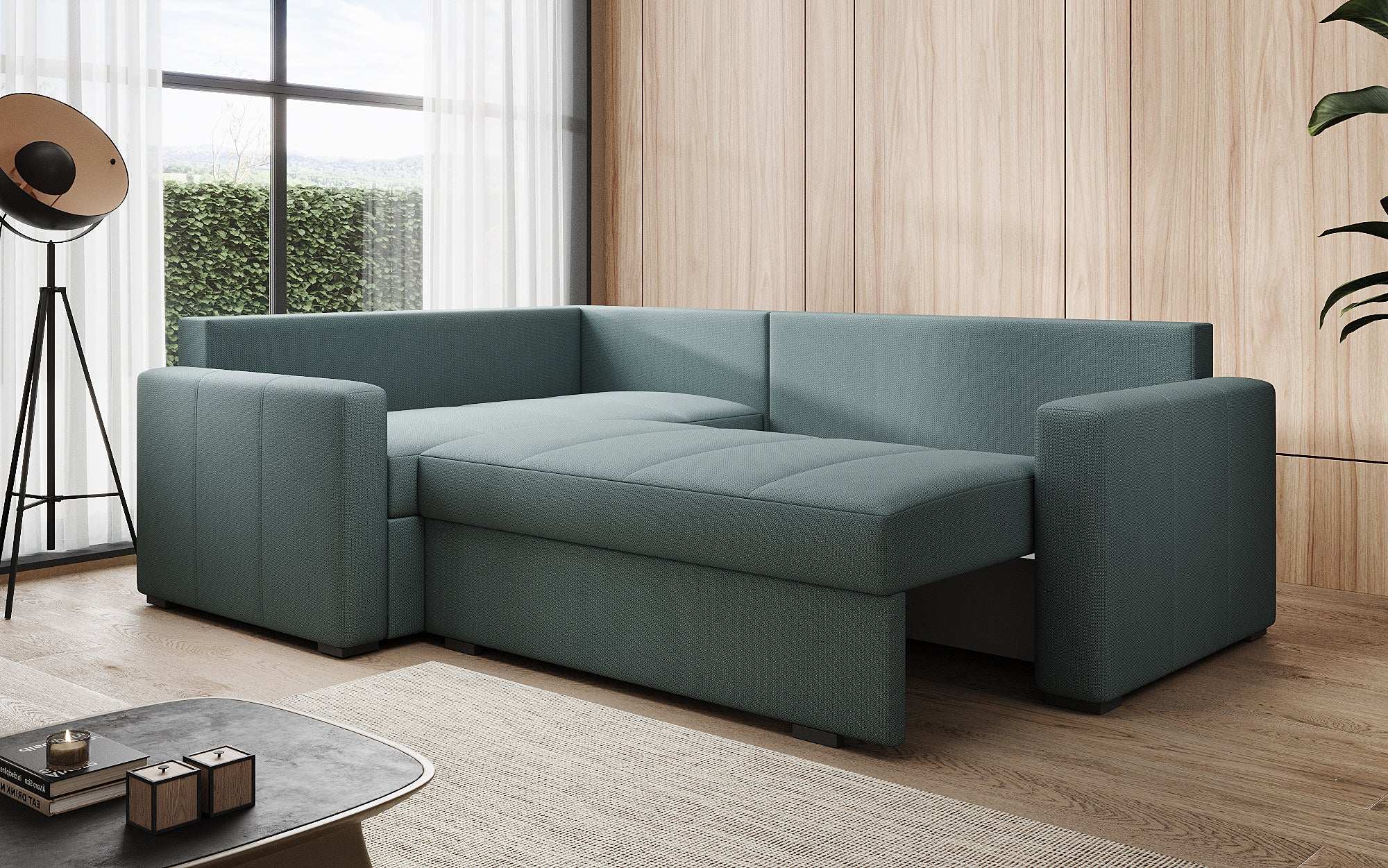 Designer Sofa Cortino mat Schlooffunktioun an Stauraum