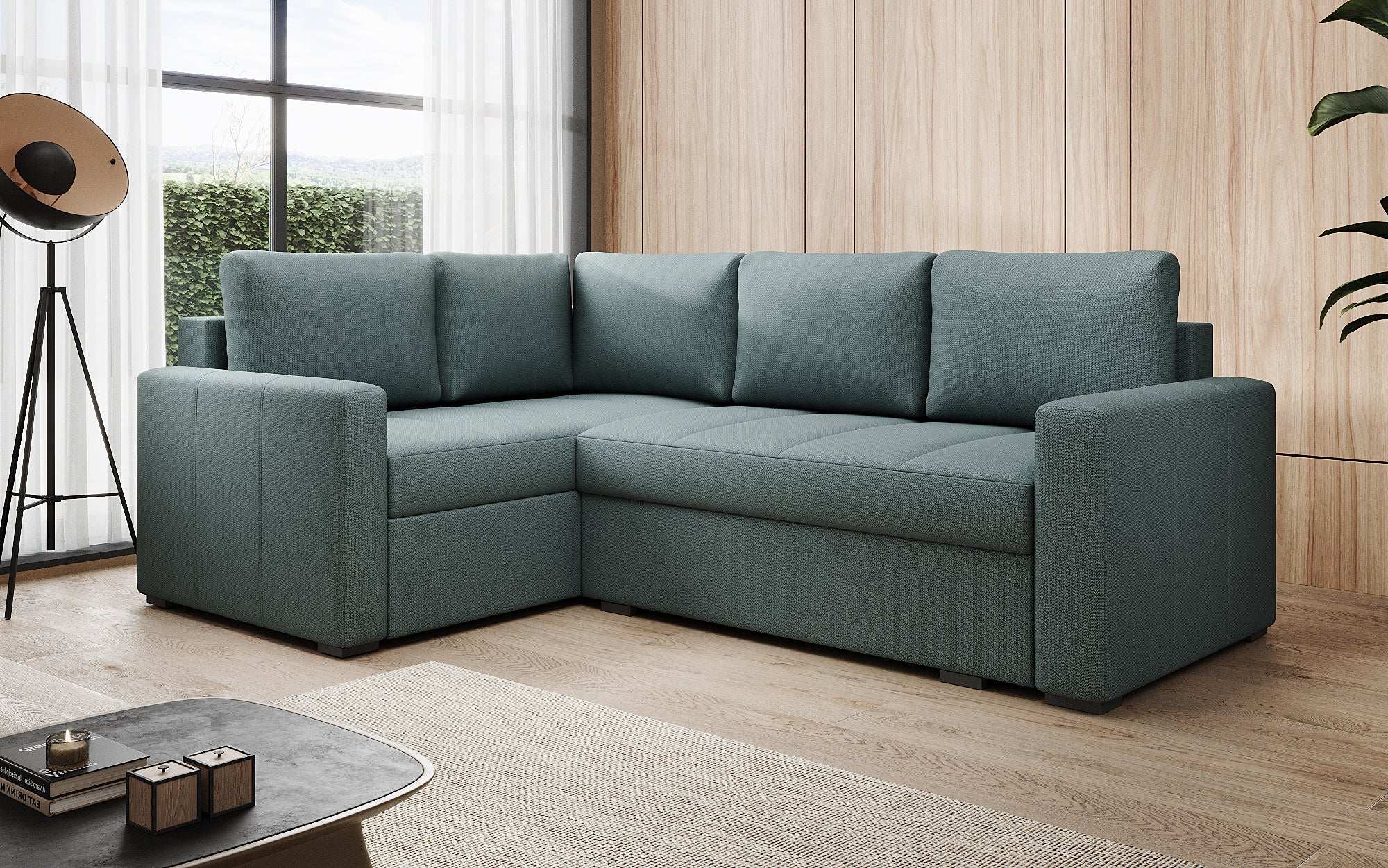 Designer Sofa Cortino mat Schlooffunktioun an Stauraum