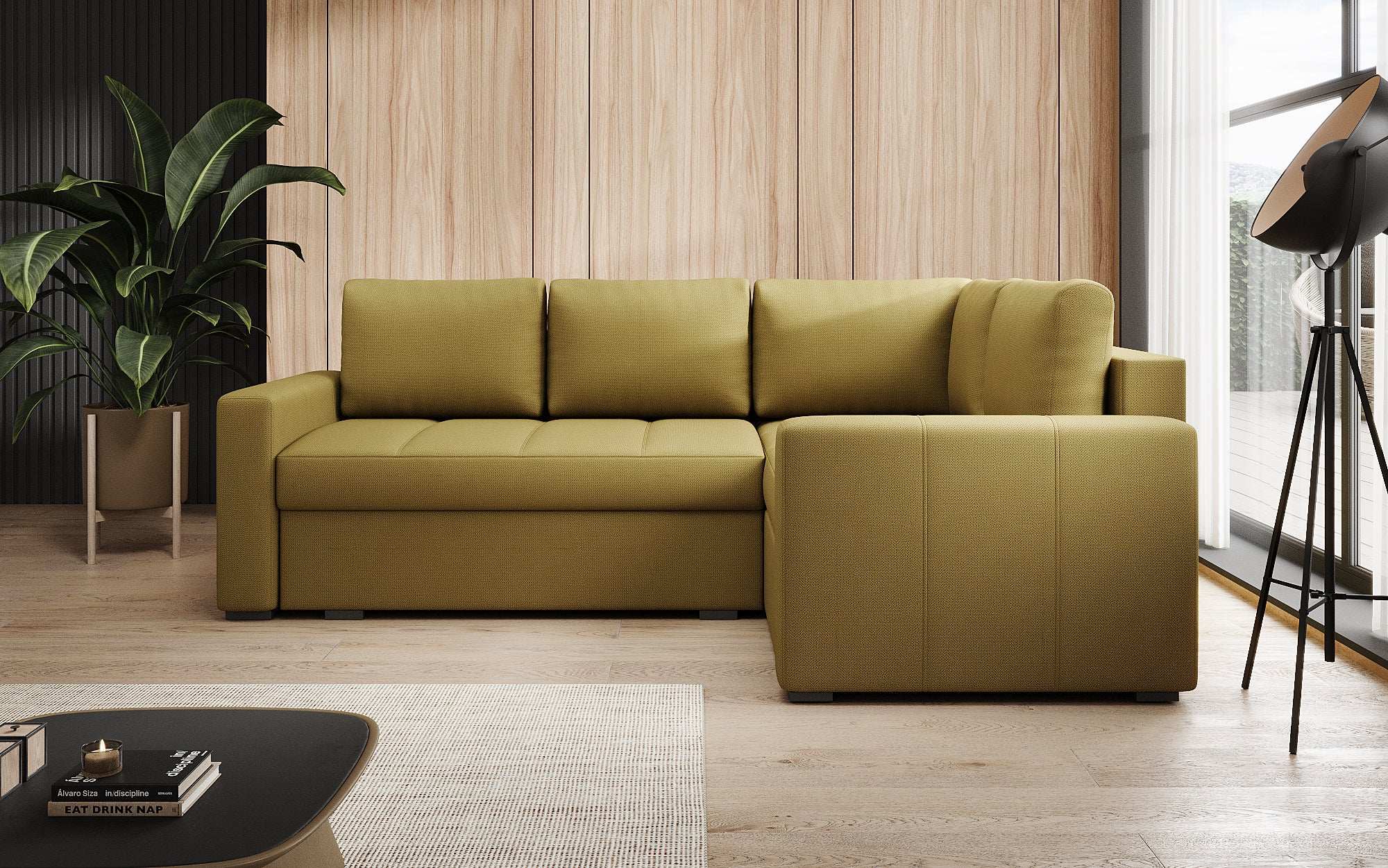 Designer Sofa Cortino mat Schlooffunktioun an Stauraum