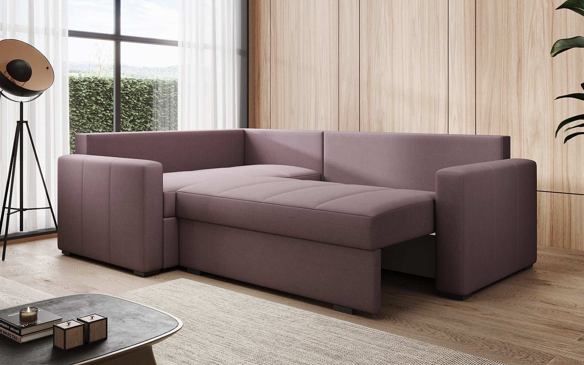Designer Sofa Cortino mat Schlooffunktioun an Stauraum