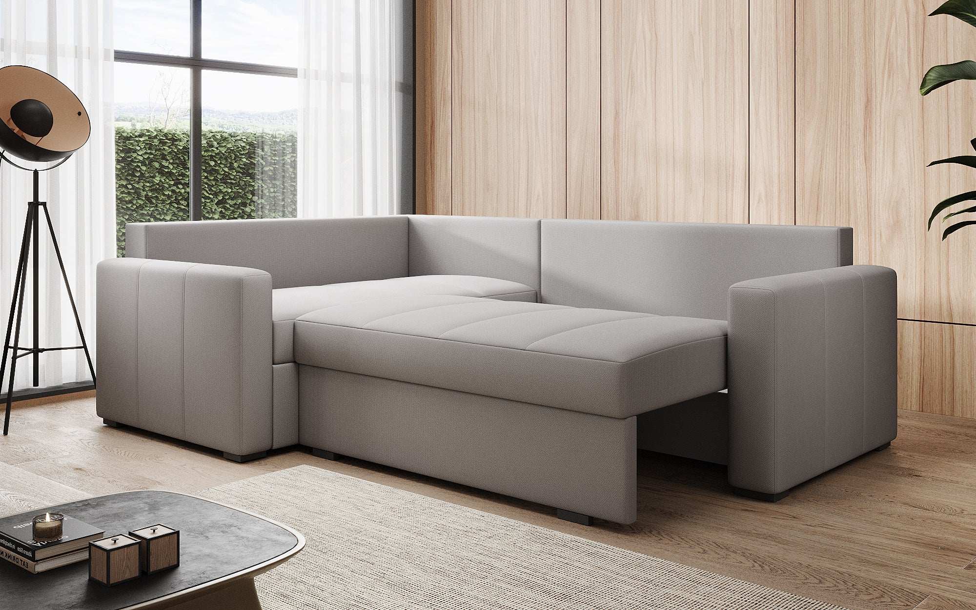 Designer Sofa Cortino mat Schlooffunktioun an Stauraum