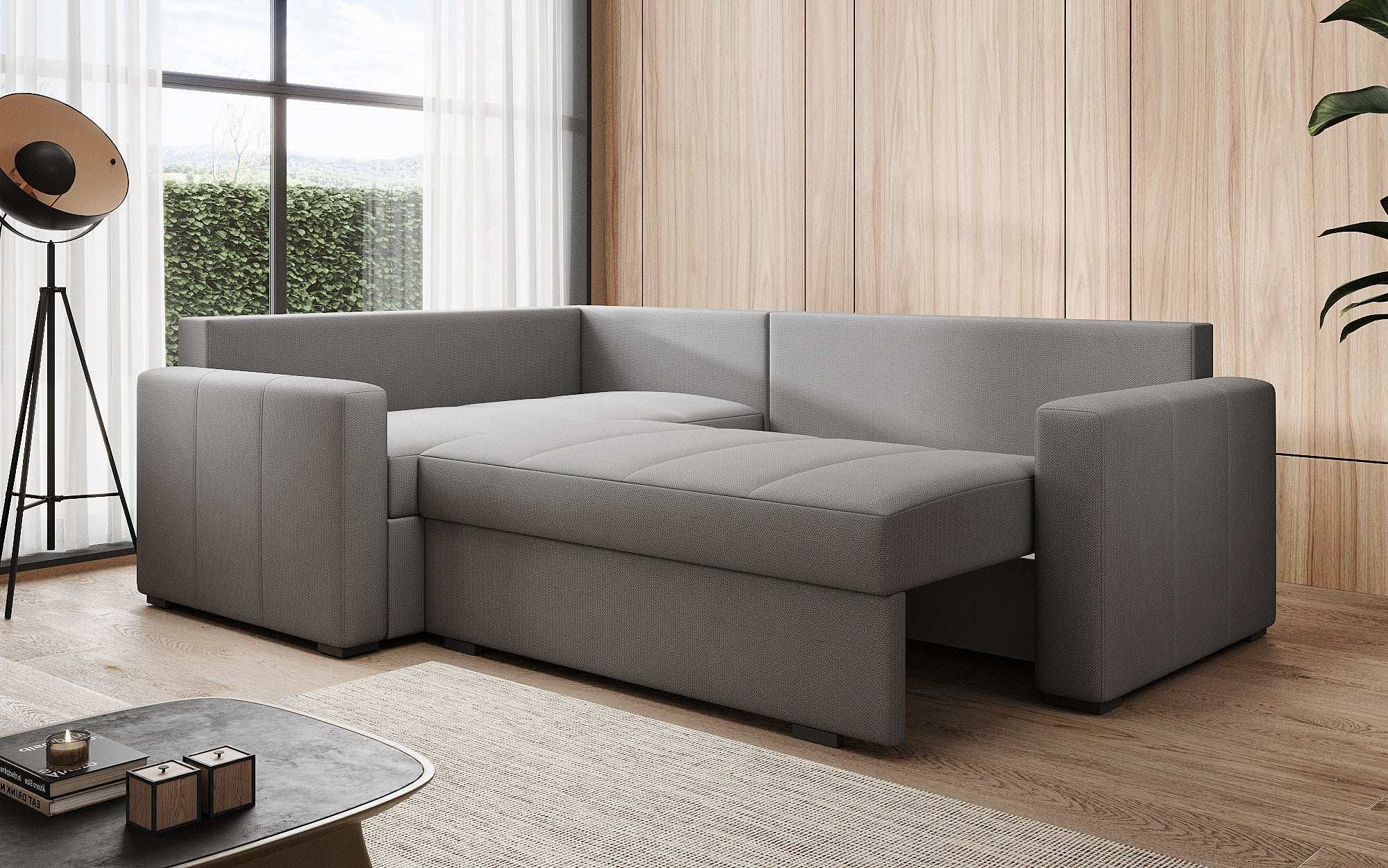 Designer Sofa Cortino mat Schlooffunktioun an Stauraum