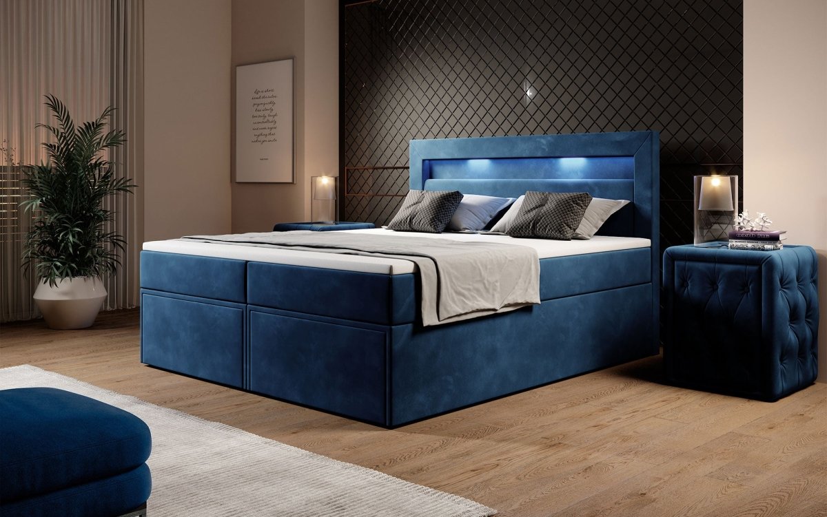 Boxspringbett Amelie mit LED und Stauraum - Luxusbetten24