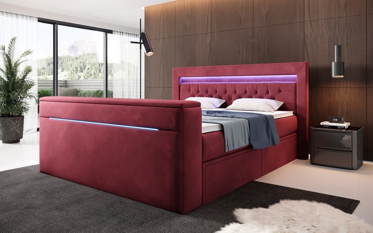 Boxspringbett Jupiter mit TV Lift, RGB und Stauraum - Luxusbetten24