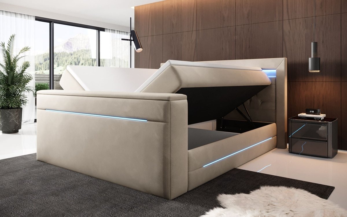 Boxspringbett Pluto mit TV Lift, RGB und Stauraum - Luxusbetten24