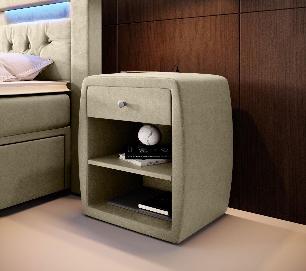 Designer Nachttisch Lilly mit USB Anschluss (Samt) - Luxusbetten24