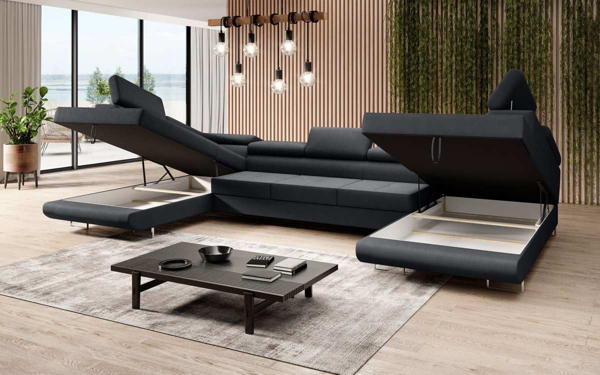 Designer Sofa Positano mit Schlaf- und Klappfunktion (Stoff) - Luxusbetten24