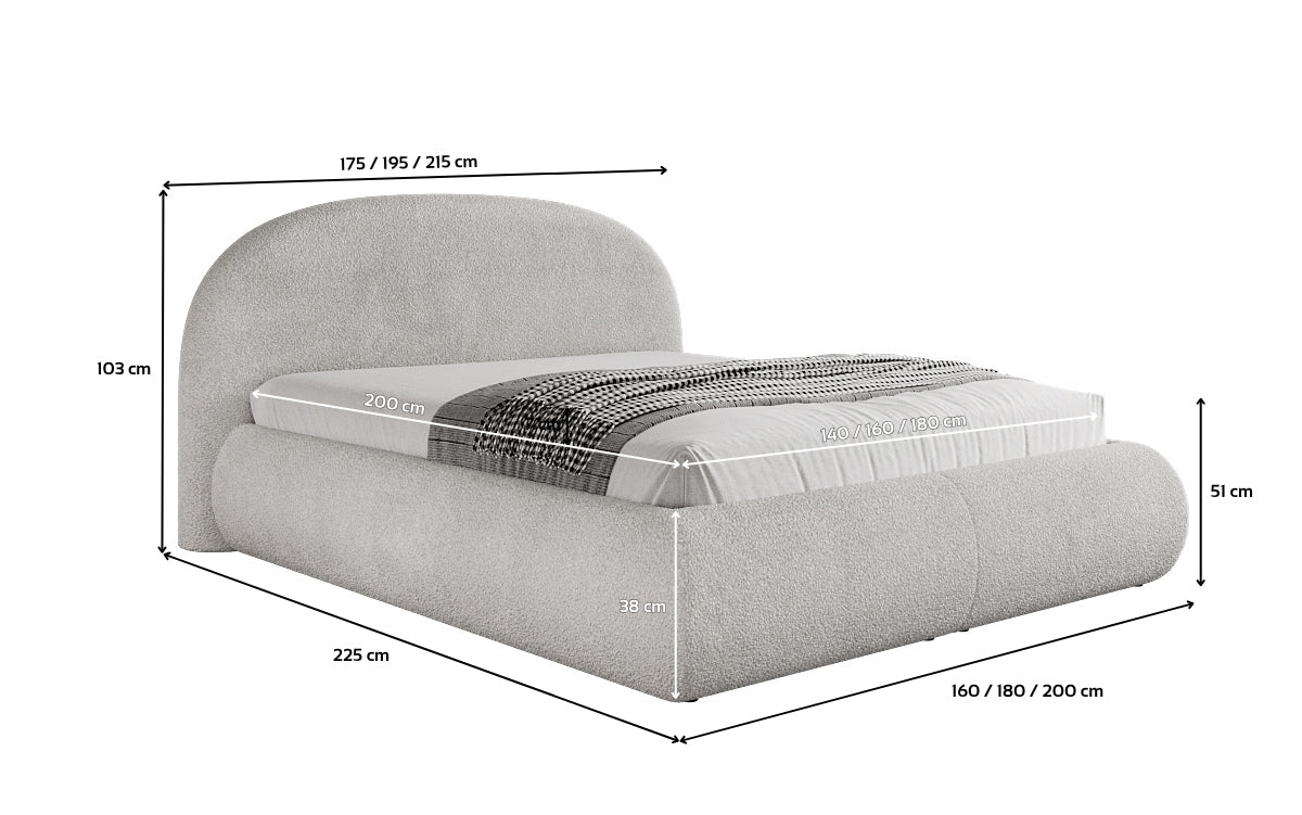 Lit rembourré design Loop en Peluche Bouclé avec espace de rangement