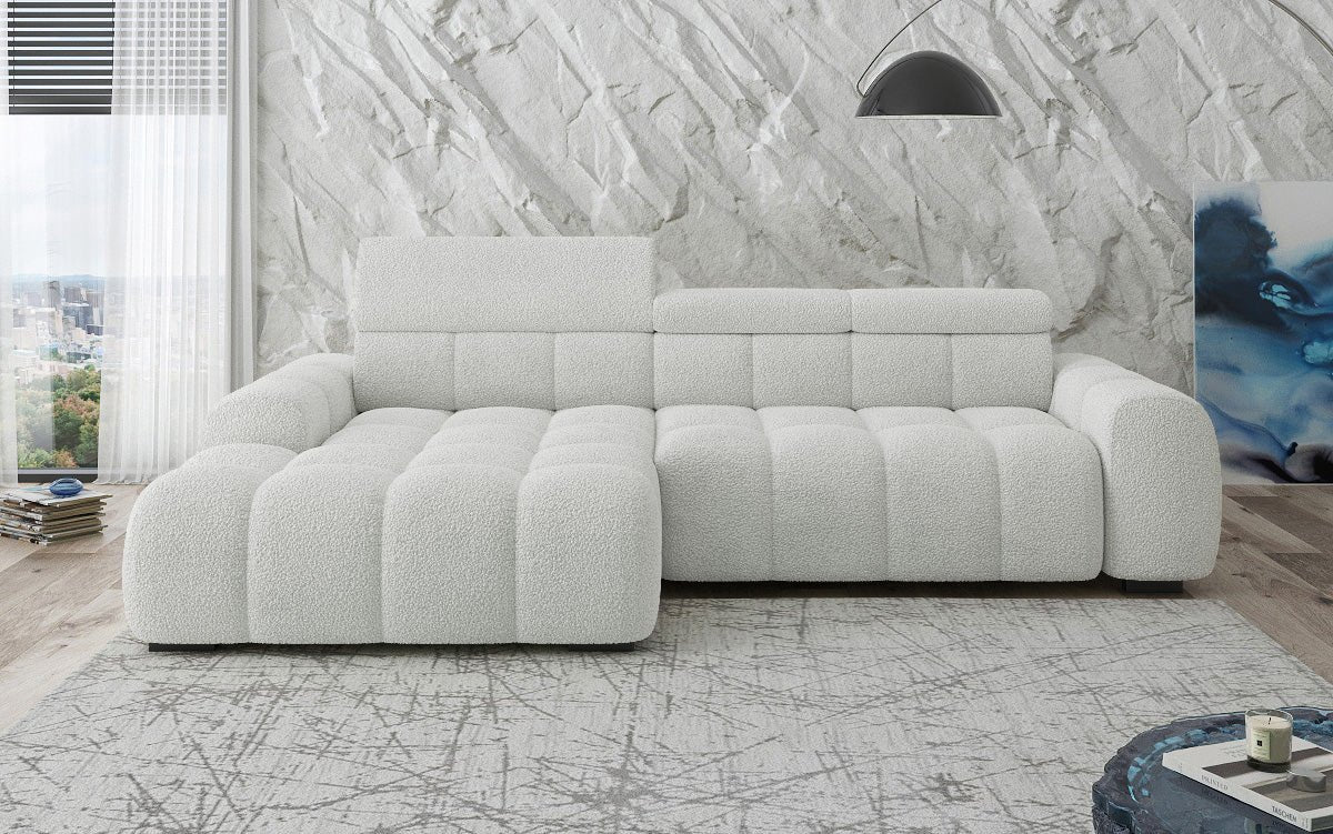 Designer sofa Elaro L with electric seat extension in bouclé