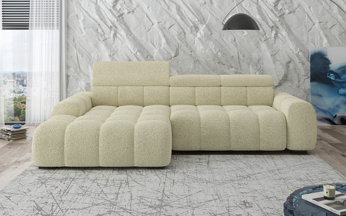 Designer sofa Elaro L with electric seat extension in bouclé