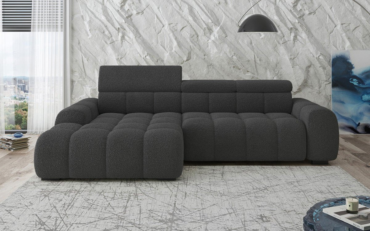 Designer sofa Elaro L with electric seat extension in bouclé