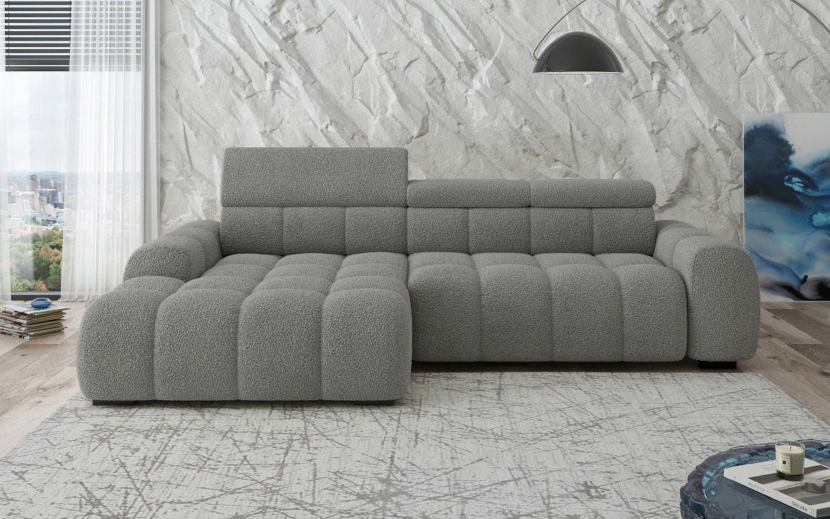Designer sofa Elaro L with electric seat extension in bouclé