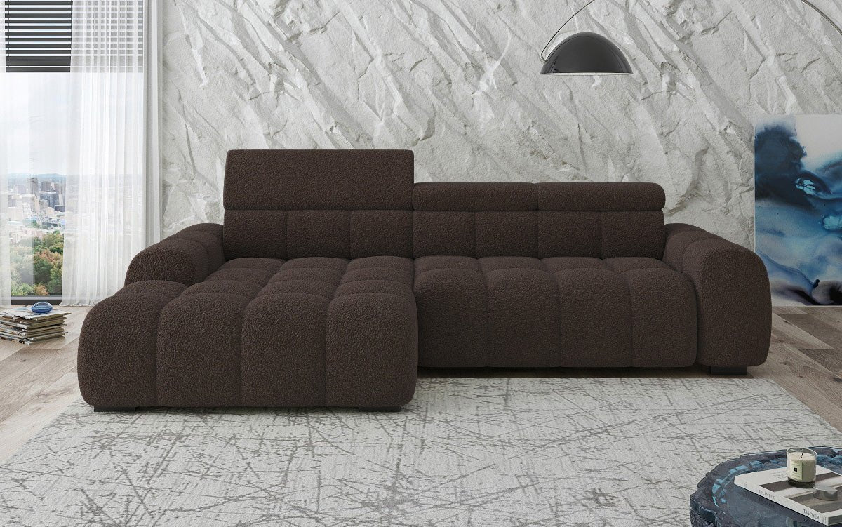 Designer sofa Elaro L with electric seat extension in bouclé