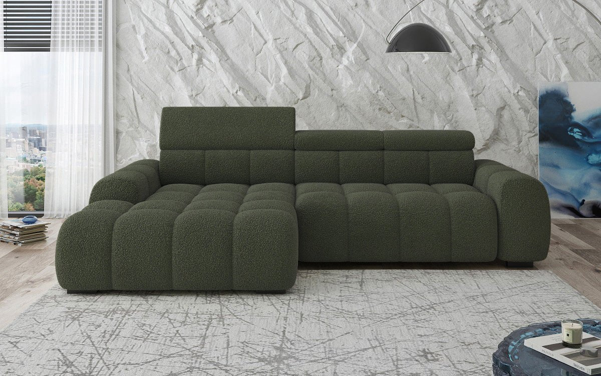 Designer sofa Elaro L with electric seat extension in bouclé