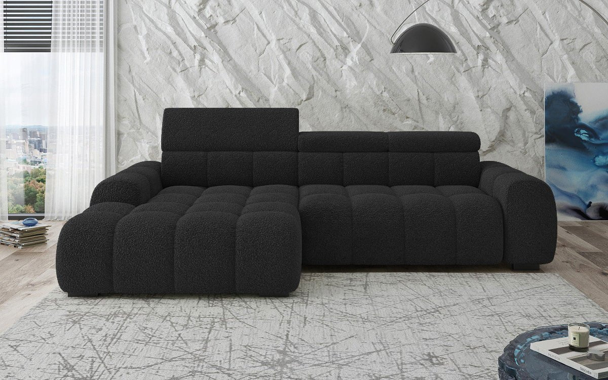Designer sofa Elaro L with electric seat extension in bouclé
