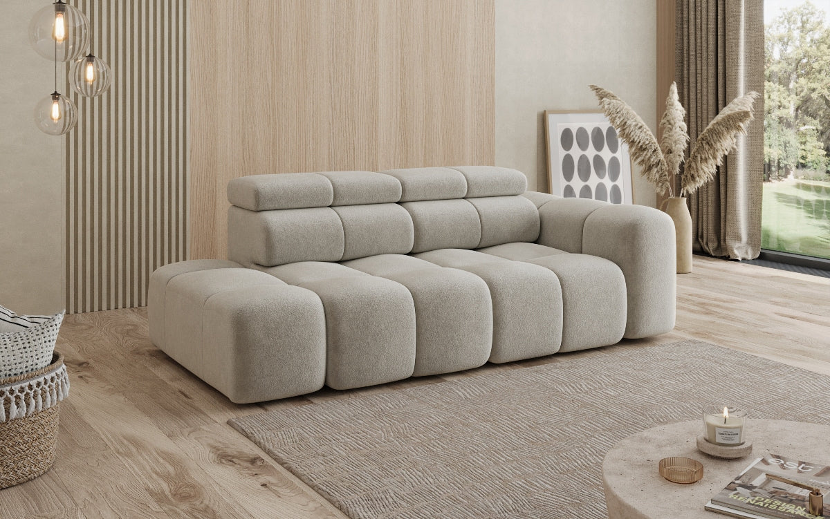 Designer 3-Seater Sofa with Chaise Longue Mia in Chenille