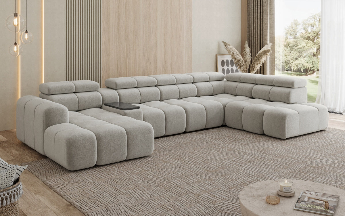 Designer sofa living area Mia with electric seat extension in chenille