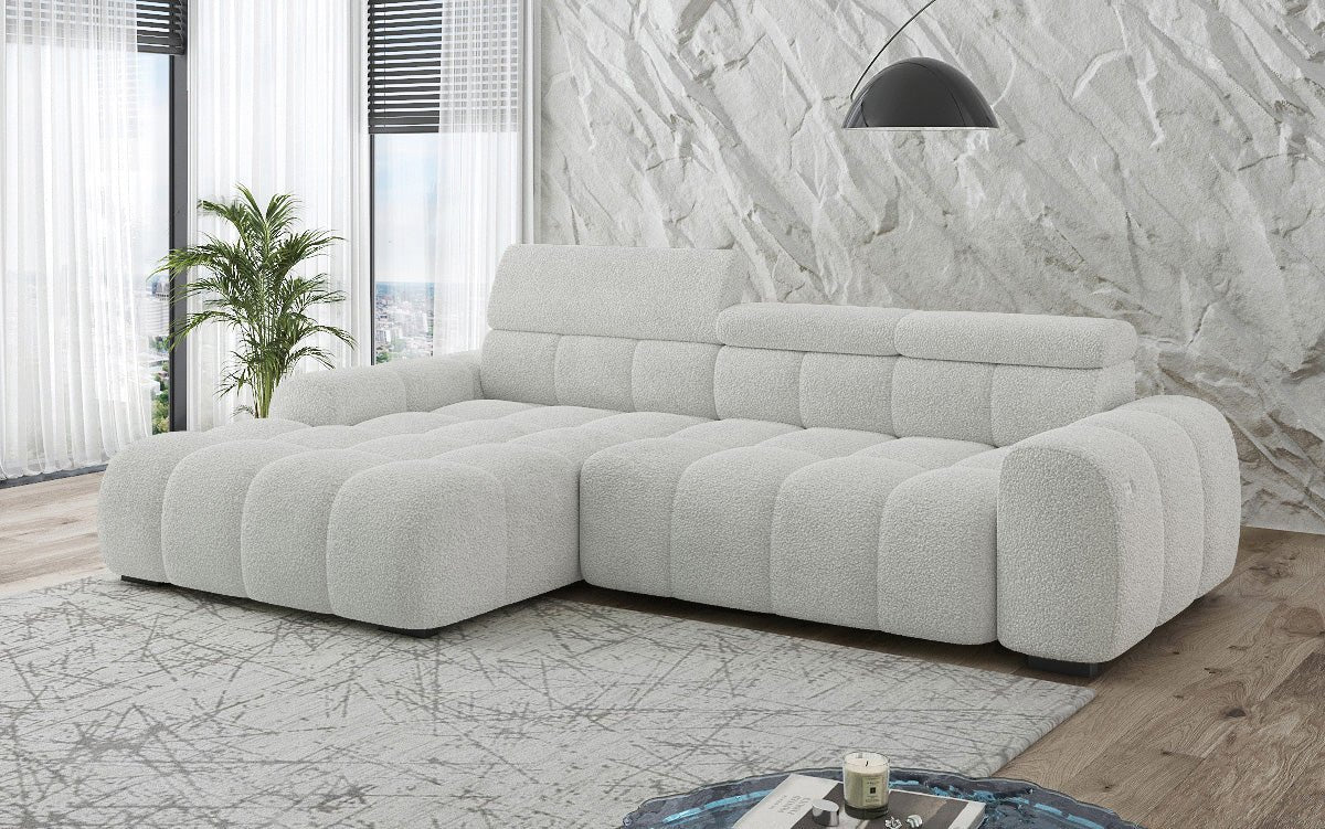 Designer sofa Elaro L with electric seat extension in bouclé