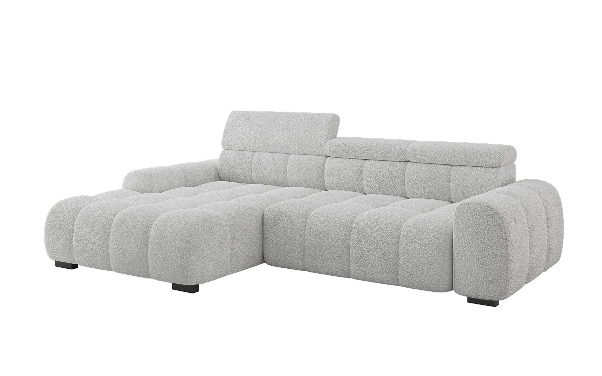 Designer sofa Elaro L with electric seat extension in bouclé