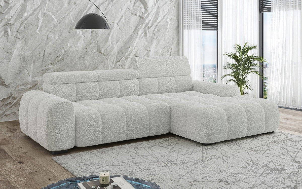 Designer sofa Elaro L with electric seat extension in bouclé