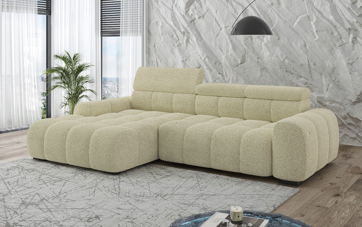 Designer sofa Elaro L with electric seat extension in bouclé