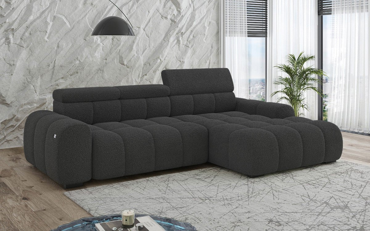 Designer sofa Elaro L with electric seat extension in bouclé