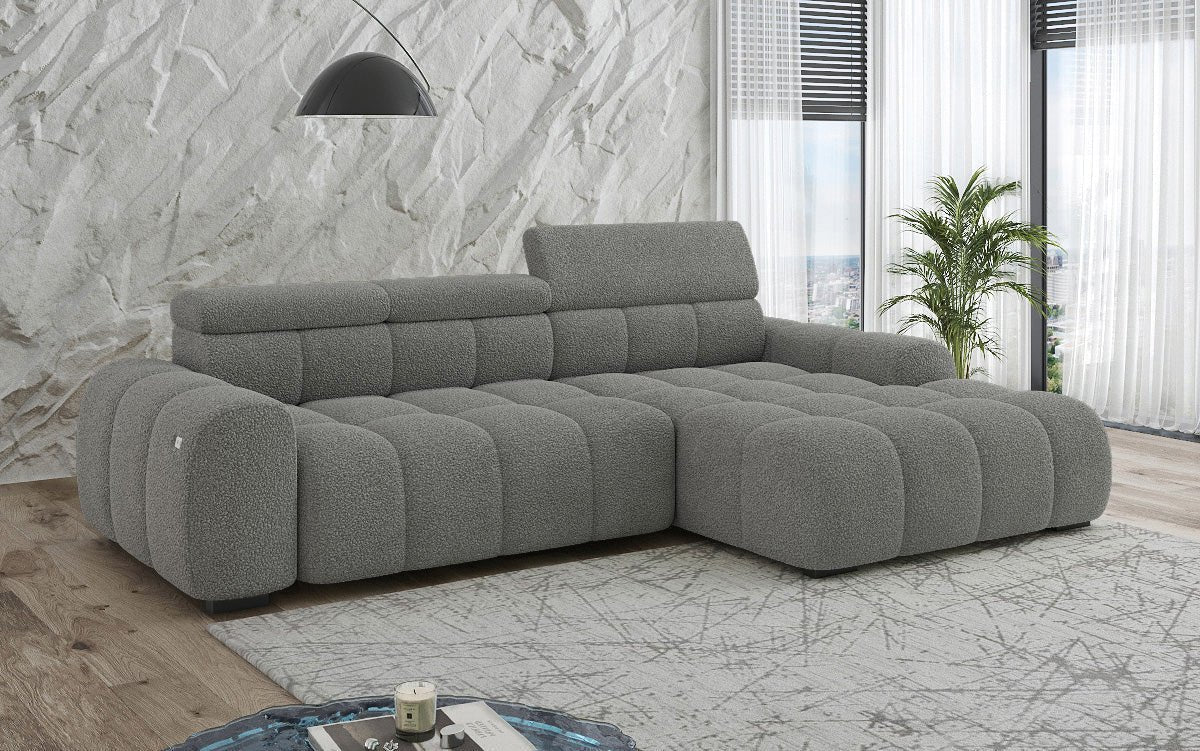 Designer sofa Elaro L with electric seat extension in bouclé