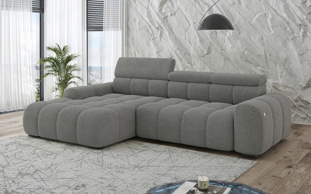 Designer sofa Elaro L with electric seat extension in bouclé