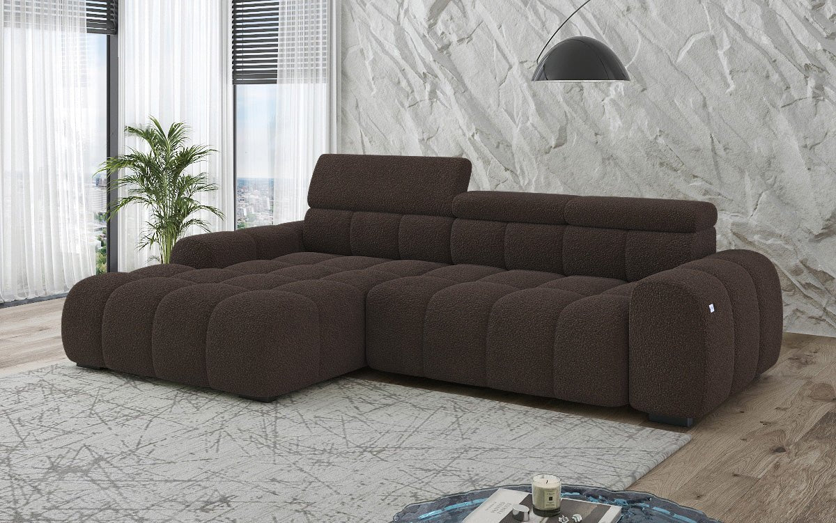 Designer sofa Elaro L with electric seat extension in bouclé