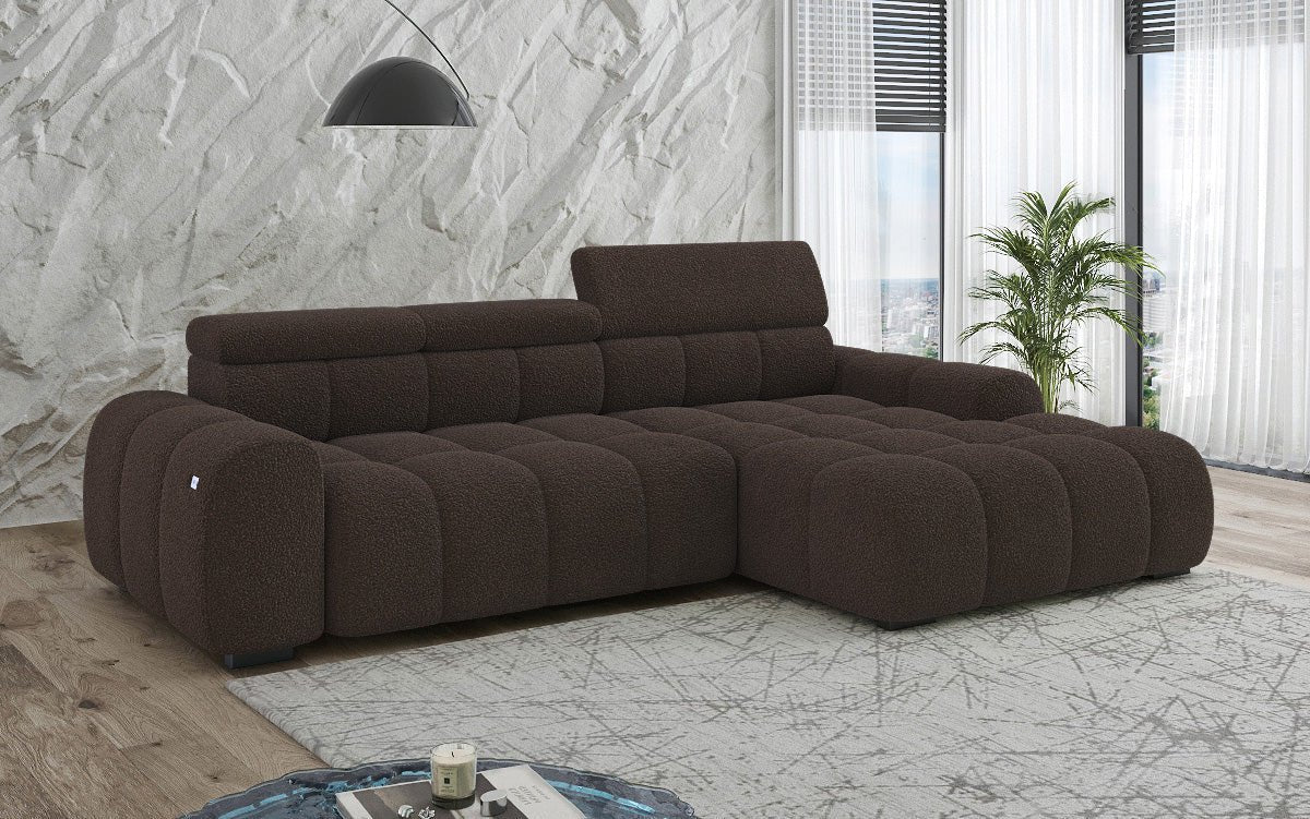 Designer sofa Elaro L with electric seat extension in bouclé