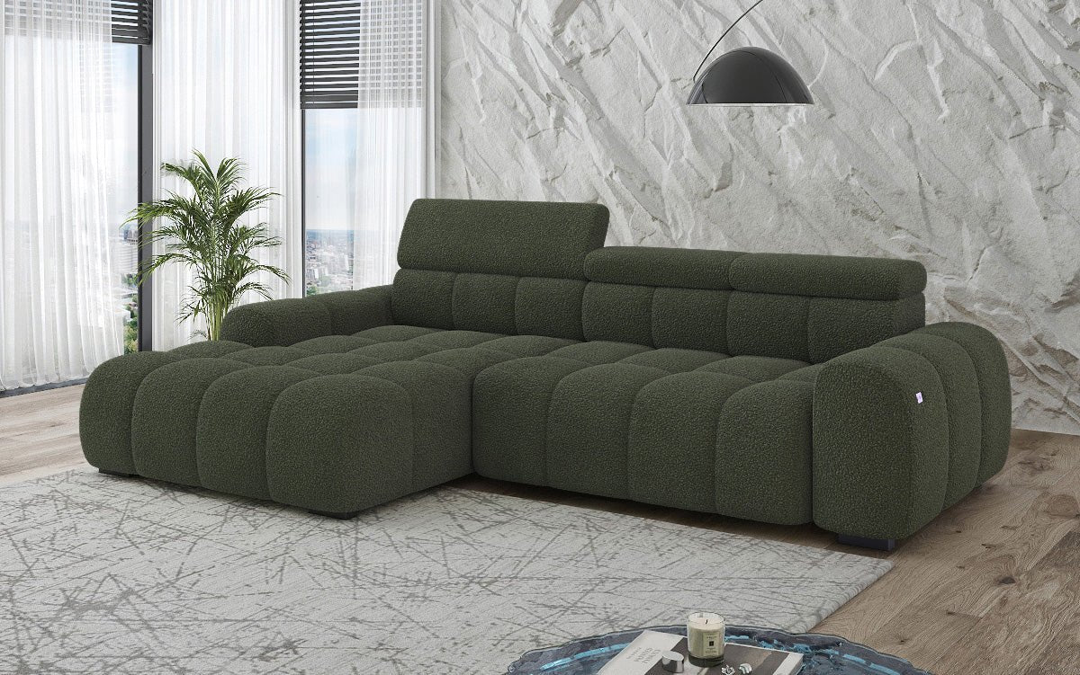 Designer sofa Elaro L with electric seat extension in bouclé