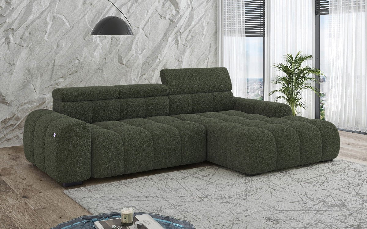 Designer sofa Elaro L with electric seat extension in bouclé