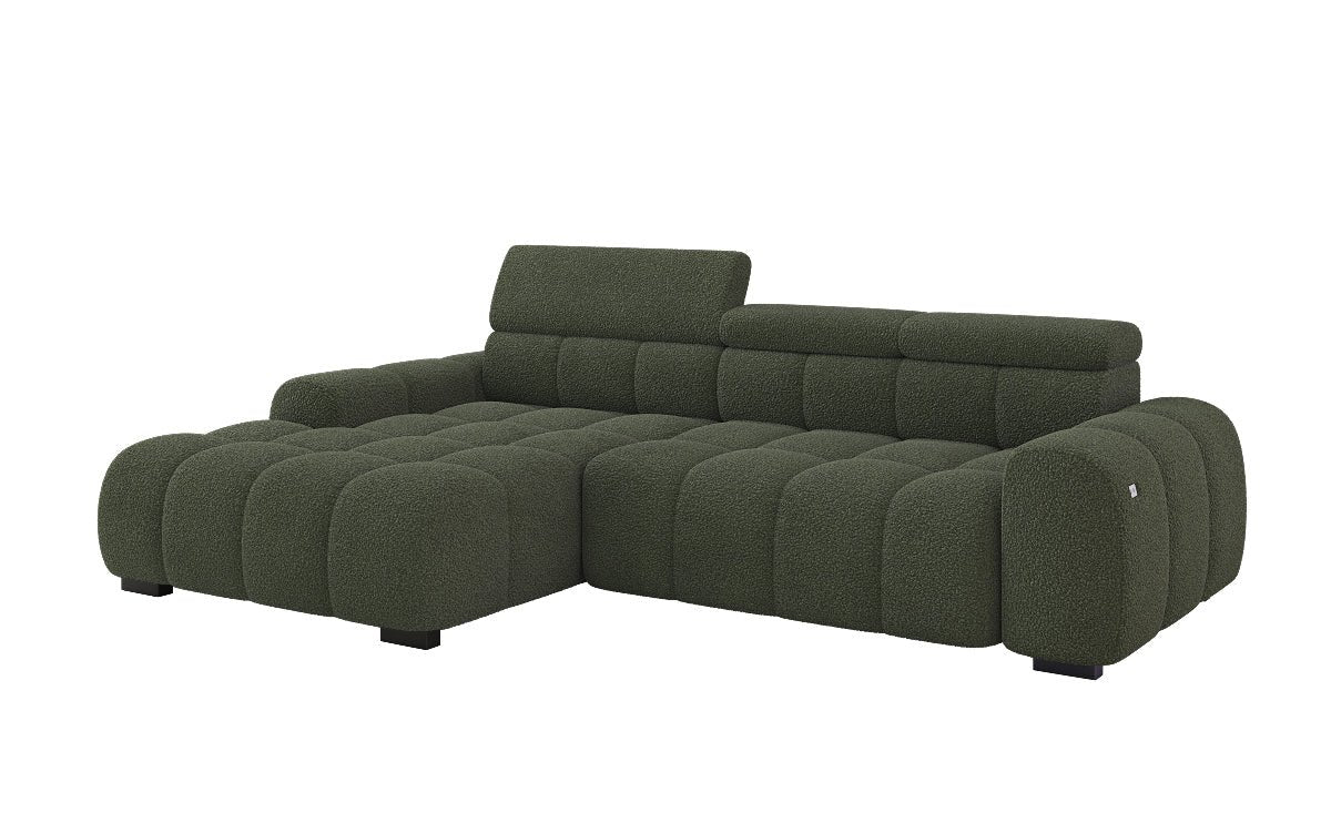 Designer sofa Elaro L with electric seat extension in bouclé