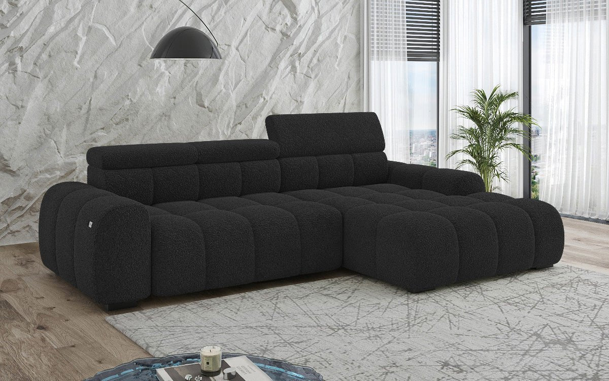 Designer sofa Elaro L with electric seat extension in bouclé