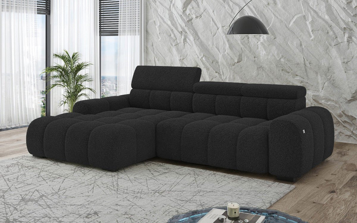 Designer sofa Elaro L with electric seat extension in bouclé