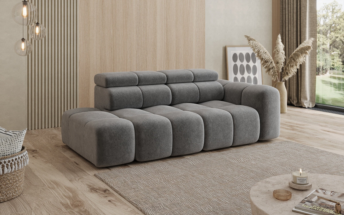 Designer 3-Seater Sofa with Chaise Longue Mia in Chenille