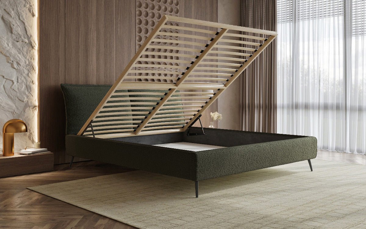 Lit design Zoe Bouclé avec espace de rangement