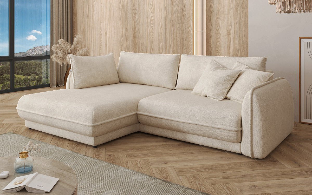 Designer Sofa Mojave II Stoff mat Schloffunktion an Stauraum