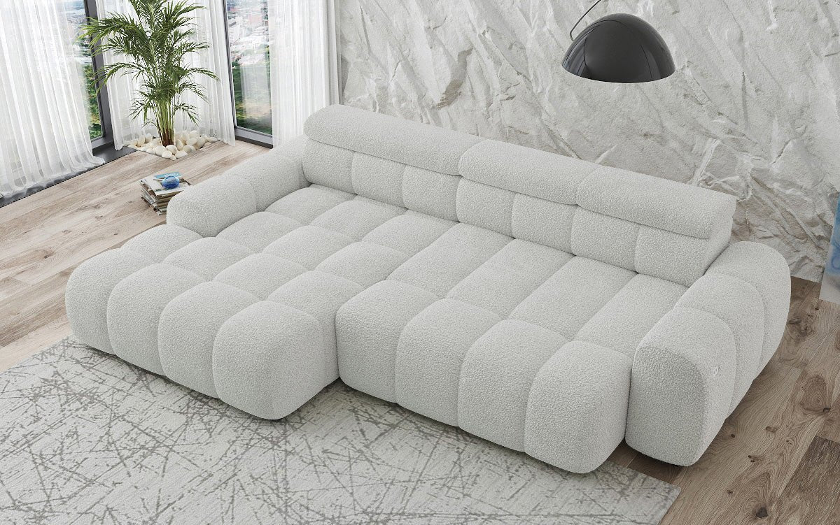 Designer sofa Elaro L with electric seat extension in bouclé