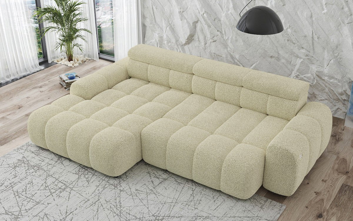 Designer sofa Elaro L with electric seat extension in bouclé