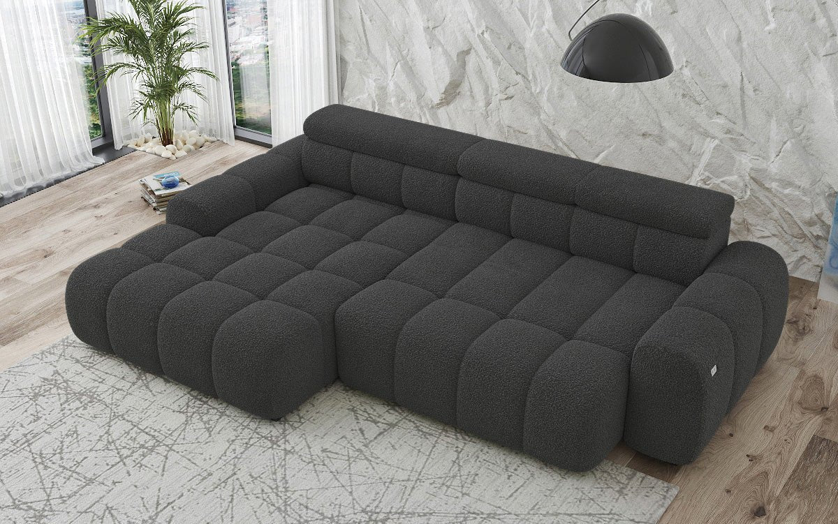 Designer sofa Elaro L with electric seat extension in bouclé