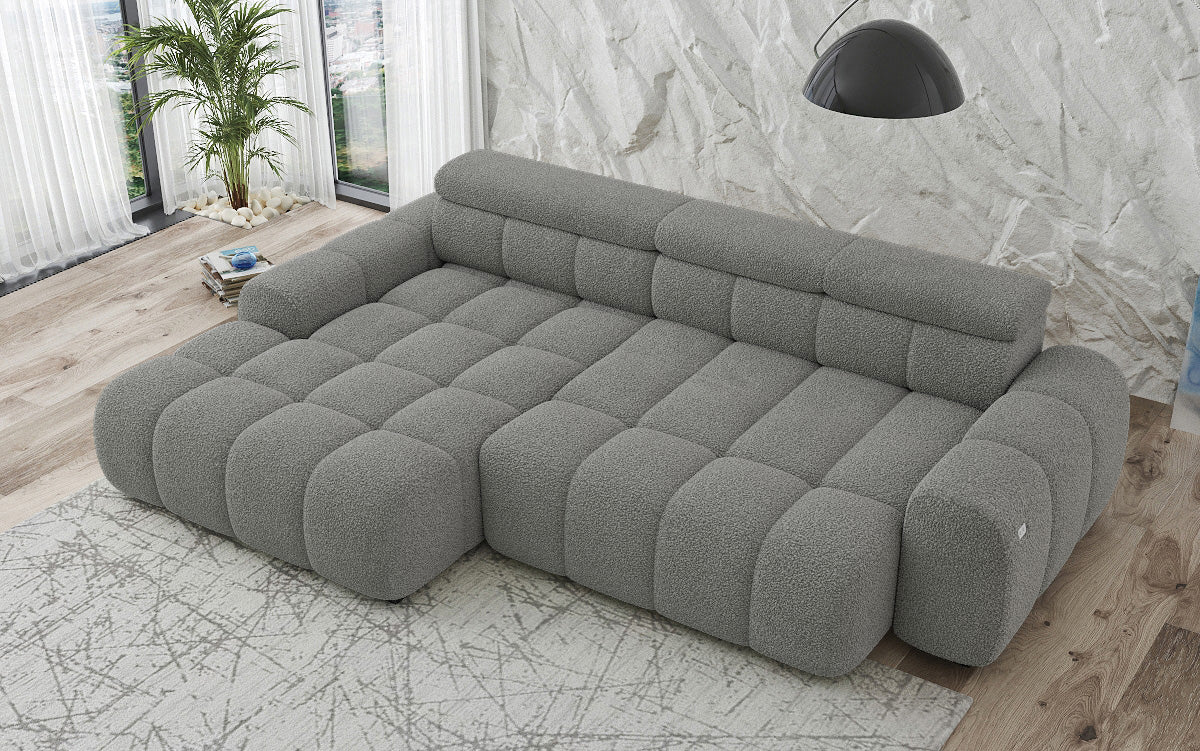 Designer sofa Elaro L with electric seat extension in bouclé