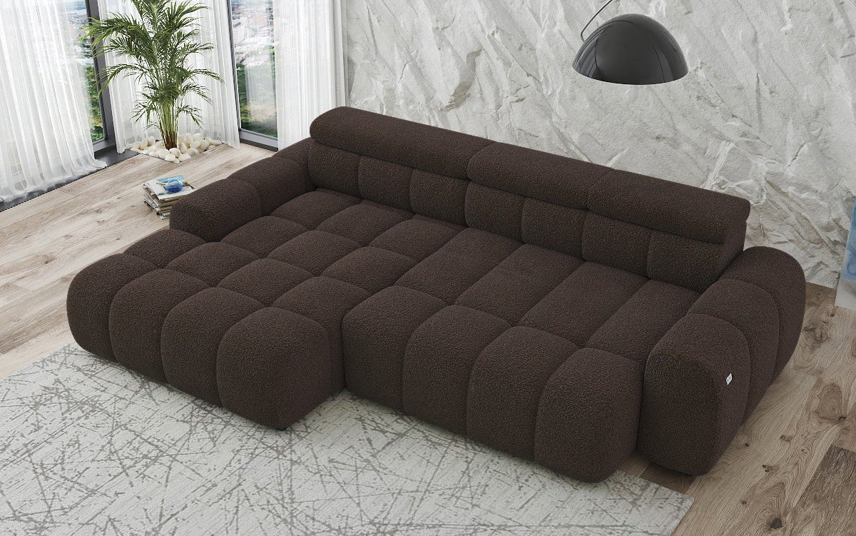 Designer sofa Elaro L with electric seat extension in bouclé